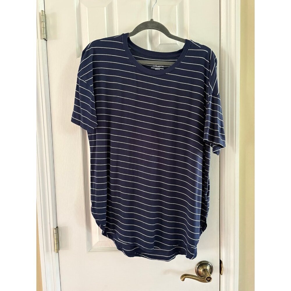 Navy Blue Striped Shirt Oversized Medium